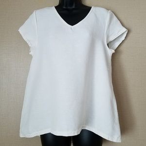 LBISSE White High-low short sleeve v-neck blouse